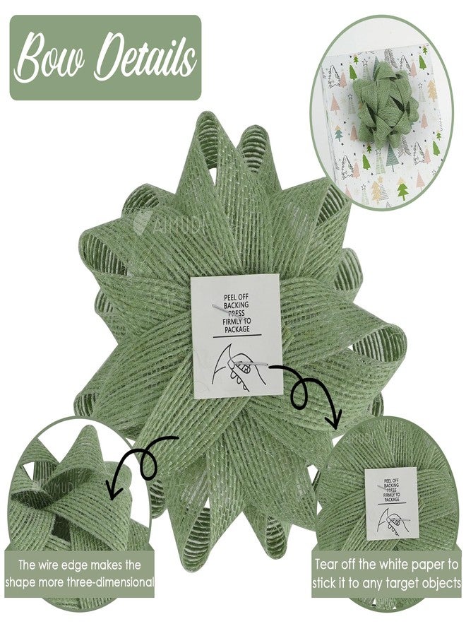 AIMUDI Sage Green Bows for Gift Wrapping 4.5'' Burlap Gift Bows Self Adhesive Bows for Presents Baskets Birthday Party Holiday Baby Shower Wedding Decorations - 6 Counts - Image 4